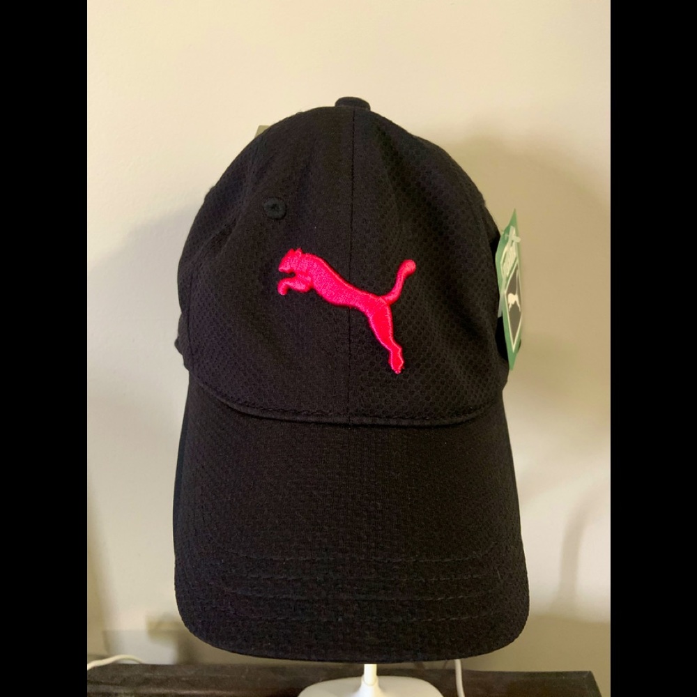 Puma Black Hat with Pink Logo